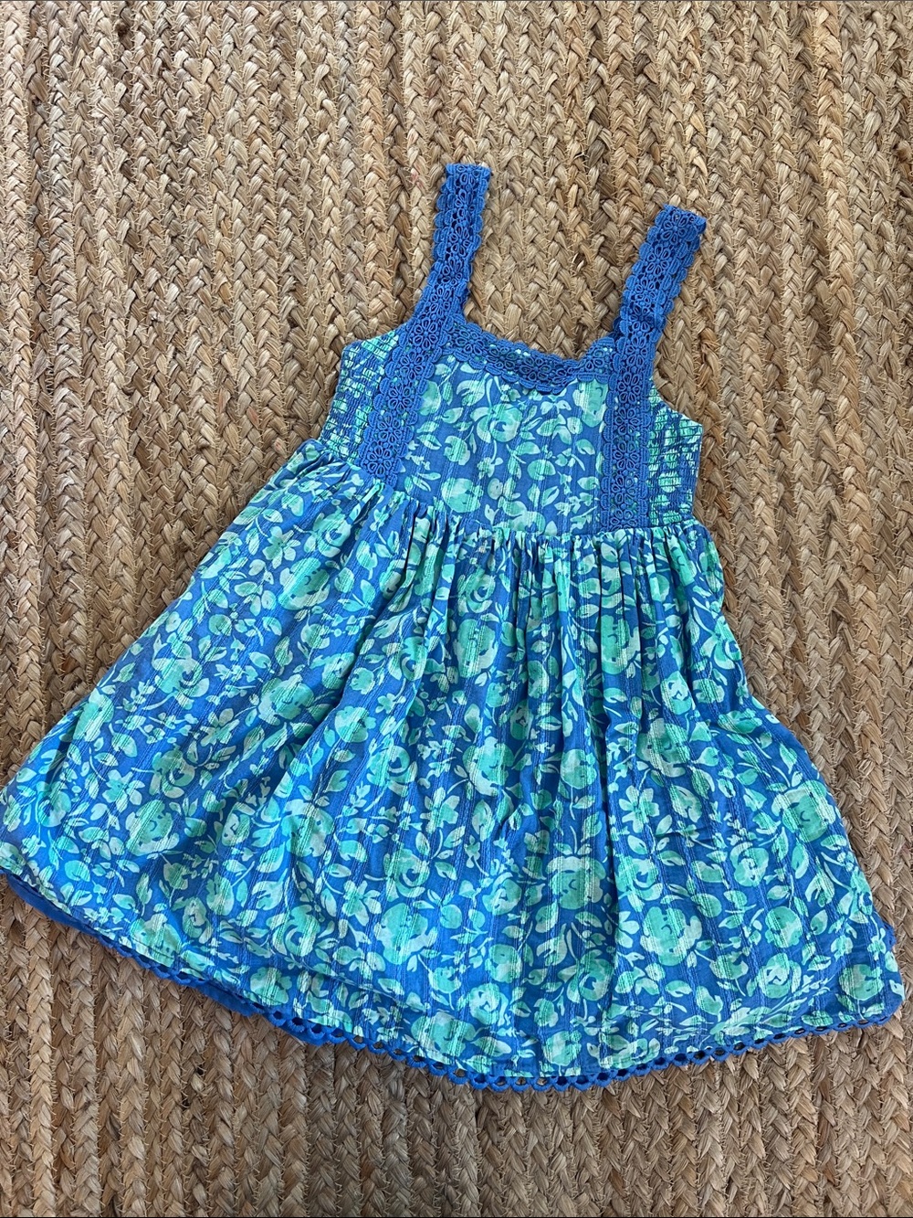 Joie Blue and Green Girls Floral Sundress with Lace Straps size 5 GUC